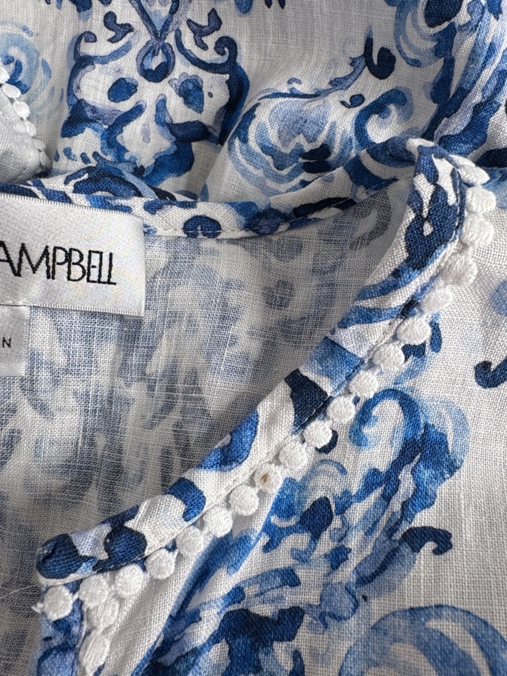 Sara Campbell Blue White Linen Kaftan Dress | Small | Coastal Resort - Picture 8 of 14